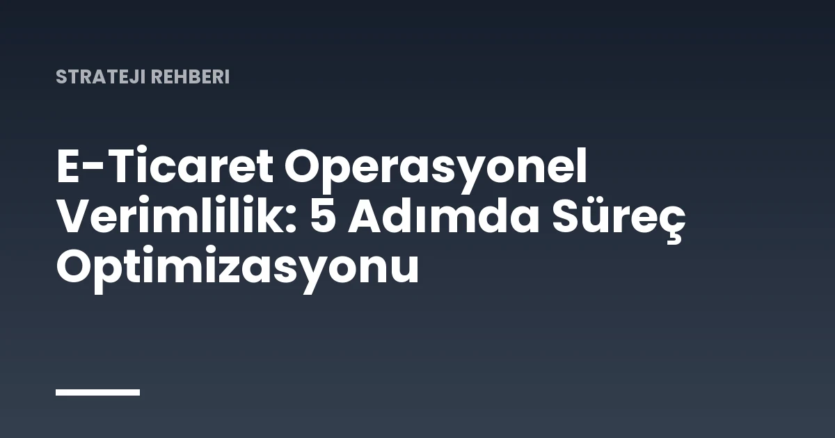 E-Ticaret Operasyonel Verimlilik: 5 Adımda Süreç Optimizasyonu