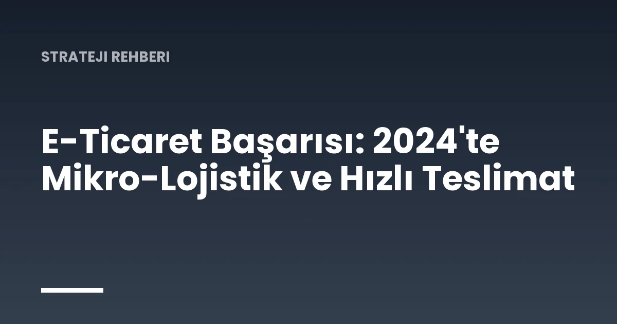 E-Ticaret Başarısı: 2024'te Mikro-Lojistik ve Hızlı Teslimat