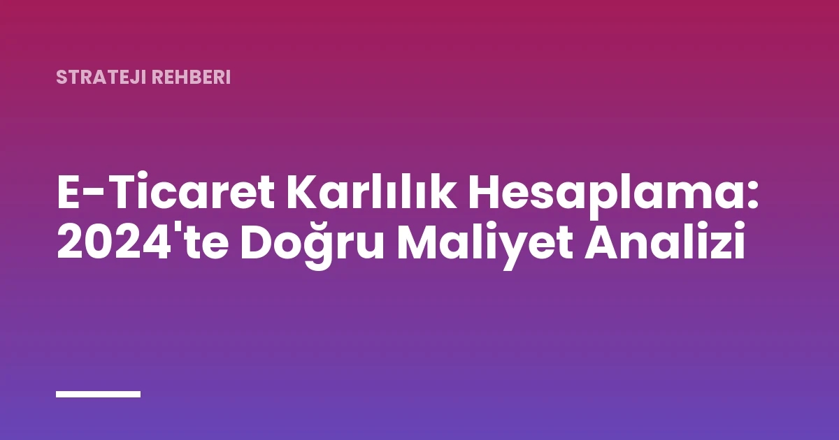 E-Ticaret Karlılık Hesaplama: 2024'te Doğru Maliyet Analizi